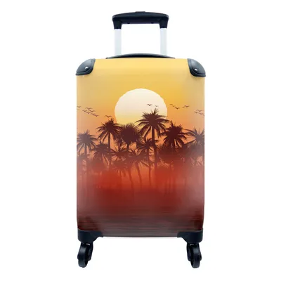 Produktbild von MuchoWow® Koffer Handgepäck Trolley Rollkoffer Kleine Reisekoffer mit 4 Rollen - Sonne - Vogel - Palme - Cabin Size < 55x40x23 cm & 55x40x20 cm - Fotokoffer - Kabinenkoffer - Boardgepäck - Reise-Box - Reisekoffer - Reisegepäck - Koffer mit Bild - Trolley für Kinder