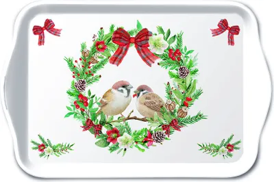 Produktbild von Weihnachten Tray Melamine Tablett 13x21 cm Sparrows in wreath