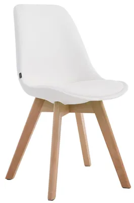 Productafbeelding van CLP stoel Manado, bekleding van kunstleer, met zitkussen en houten poten. Frame: wit. Framekleur: naturel