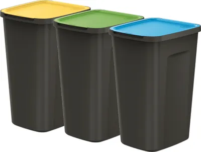Obrázek produktu pro Sada odpadkových košů černá 3x50 l pro třídění odpadu barevné klapky