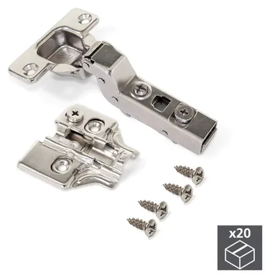 Produktbild von Emuca Kit von 20 Topfscharniere X91N Innenanschlag mit Anschraubplatte, Höhe 0, Stahl, Vernickelt