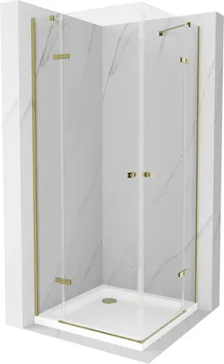 Produktbild von Mexen Roma Duo kippbare Duschabtrennung 90 x 90 cm, Transparent, Gold + Duschwanne Flat - 854-090-090-50-02-4010G