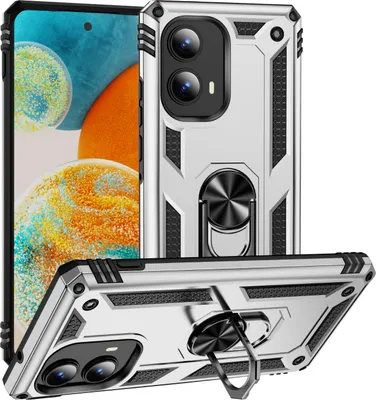 Produktbild von Schutzhülle für Motorola Edge 2024 Dual Layer Robust Militäre Fallschutz Hülle mit Ringhalterung Ständer Silber