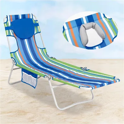 Produktbild von Faltbare Sonnenliege mit Lesefenster und Kopfstütze, Gartenliegestuhl für Strand und Camping