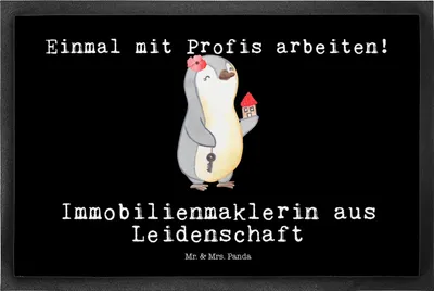 Produktbild von Mr. & Mrs. Panda Bodenvorleger Immobilienmaklerin Leidenschaft 40 x 60 cm - Schwarz - Geschenk, Schmutzmatte, Witzig, Ausbildung, Spruch, Lustig, Sauberlaufmatte