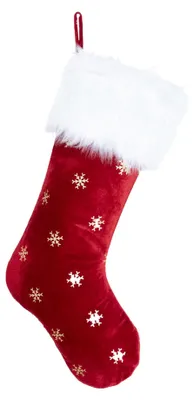 Weihnachtsstrumpf aus Samt, Schneeflocke, 48 cm, rot, 1 Stück