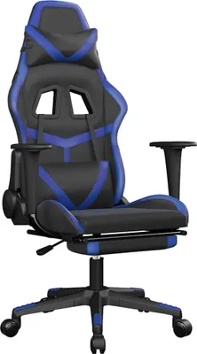Produktbild von vidaXL Gaming-Stuhl mit Massage & Fußstütze Schwarz & Blau Kunstleder