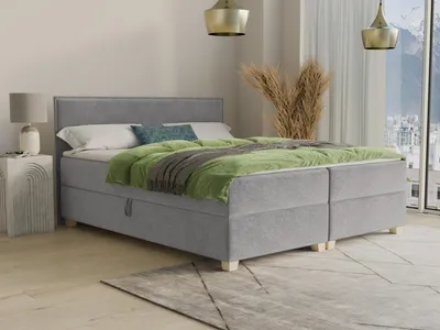 Produktbild von Boxspringbett Fren mit 2 Bettkästen - Doppelbett mit Bonell-Matratze und Topper, Polsterbett, Bett mit Holzfüße, Schlafzimmer (Grau (Paros 05), 140 x 200 cm)