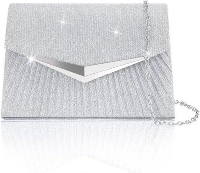 Produktbild von Elegante Silberne Damen-Clutch mit Kette, 21x5x13cm, Glitzernd