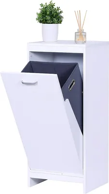 Immagine prodotto di Armadio con sacco per la biancheria estraibile - 48 litri - Resistente all'umidità - 90 x 80 x 35 cm - Bianco
