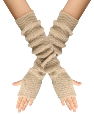 Immagine prodotto di Guanti lunghi da donna, senza dita, in maglia, caldi, color beige