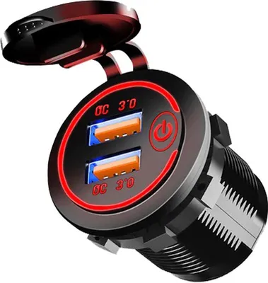 Produktbild von PUSB1QC-R 12V USB Einbausteckdose 2x QC3.0 mit Schalter, Rot, Auto/Boot