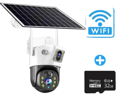 Produktbild von Außenüberwachungskamera, solarbetrieben, 360° WLAN-Konnektivität, WIFI 8MP 32G Karte