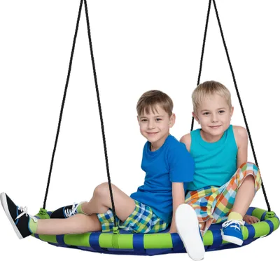 Image de Outsunny Balançoire nid d'oiseau ronde Ø 100 cm hauteur réglable à suspendre enfant adulte jardin capacité de charge 150 kg extérieur cadre en acier textilène bleu