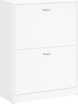 Image de HOMCOM Armoire à Chaussures Meuble à Chaussures dim. 60L x 24l x 80H cm 2 Portes abattantes Blanc