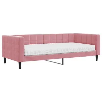 Zdjęcie produktu dla Sofa z materacem do spania, różowa, 90x200 cm, aksamit