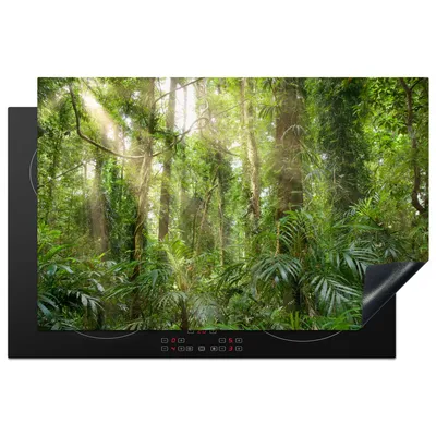 Produktbild von KitchenYeah© Herdabdeckplatte Licht im Wald , 81x52cm, Küche Deko, Glaskeramikkochfeld Herdabdeckung, Abdeckplatte fùr Kochfeld