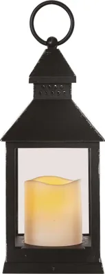 LED Dekoration – Laterne antik schwarz blinkend, 3x AAA, Innen, Vintage, Timer