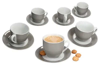 Obrázek produktu pro sada 6 šedých šálků s podšálky pro 6 osob porcelánový čaj Variant