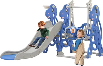 Produktbild von LZQ 4 in 1 Kinder Rutsche mit Basketballkorb und Schaukel , Rutschbahn klappbar, Kinderrutsche, Gartenrutsche, Wellenrutsche, Kleinkinderrutsche für Indoor und Outdoor