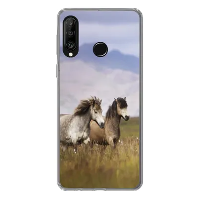 Produktbild von MuchoWow® Handyhülle Schutzhülle Hülle für Huawei P30 Lite Pferde - Gras - Berge Silikon Softcase Handy Hülle - Handyhülle