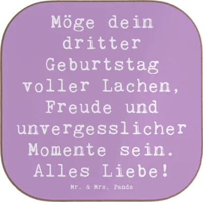Produktbild von Mr. & Mrs. Panda Untersetzer für Gläser Spruch 3. Geburtstag Glück - Lavendeltraum - Geschenk, Coaster, Happy Birthday, Freude, bieruntersetzer, Geburtstagsgeschenk