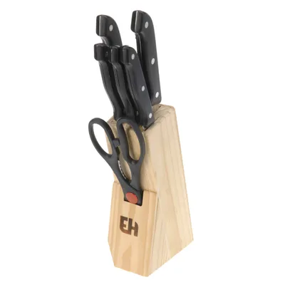 Produktbild von Messerblock Holz 7-teilig mit 5 Messer und 1 Schere Küchenmesser Block Messerhalter