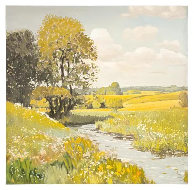 Obrázek produktu pro Obraz na zeď GILDE "Klidná říčka", dřevo, plátno, zelená, 80x80 cm