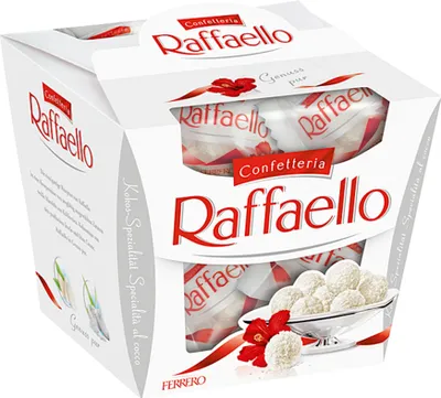 Produktbild von Ferrero Raffaello, Chocolate snacks, 150 g, 2606 kJ, 628 kcal, 33,3 g, 7,2 g