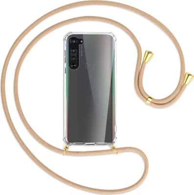 Produktbild von Handykette Backcover-Schutzhülle mit Band (Metall goldfarben) für Motorola Edge - beige