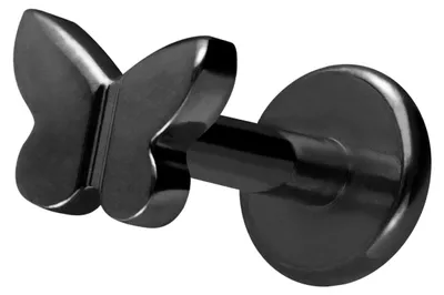 Produktbild von Ohrpiercing, Nasenpiercing Titan Labret mit Innengewinde SCHMETTERLING Schwarz Stablänge: 10mm | Stabstärke: 1,6mm
