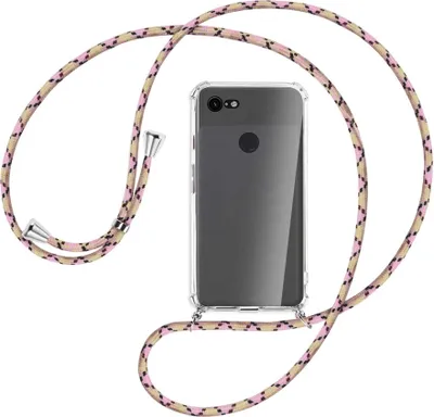 Produktbild von Handykette Backcover-Schutzhülle mit Band (Metall silberfarben) für Google Pixel 3 - rosa Karo