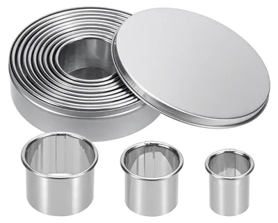 Zdjęcie produktu dla Foremki do ciastek ze stali nierdzewnej - Zestaw 12 sztuk - Okrągłe - 2,4 do 11,2 cm - Pudełko do przechowywania