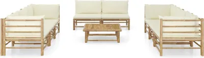 Produktbild von vidaXL 9-tlg. Garten-Lounge-Set mit Cremeweißen Kissen Bambus