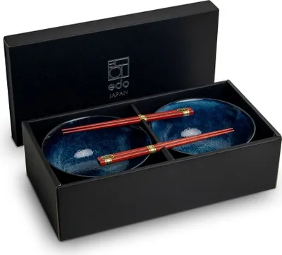 Produktbild von [ IZAYOI ] Schalen Set 2x Suppenschale / Reisschale Ø 17cm | H 8,7cm + 2 Paar Essstäbchen aus Japan