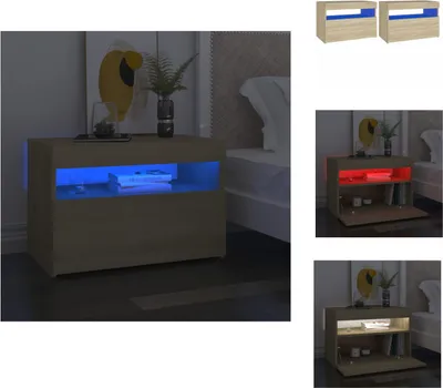 Immagine prodotto di vidaXL Comodini con luci LED 2 pezzi rovere Sonoma 60x35x40 cm - Comodini