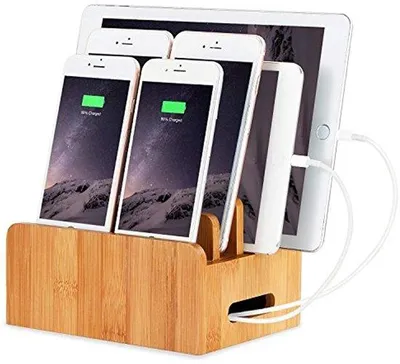 Image de Organiseur en bambou pour plusieurs appareils, peu encombrant