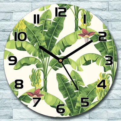 Produktbild von Wanduhr aus Glas Rund fi 30 Tropische Dschungel Quarz Deko Schlafzimmer Büro