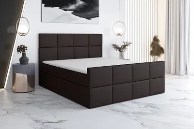Produktbild von Boxspringbett CAPRIO 200x200 mit 2 Bettkästen, Bonell-Matratze und Topper. Farbe: Dunkelbraun.