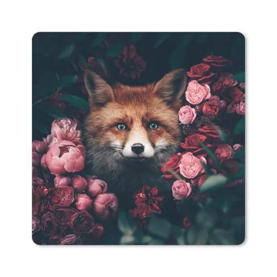 Produktbild von MuchoWow® Mauspad Mousepad Fuchs - Blumen - Tiere 30x30 cm - Mousepads - Maus Mat - Pad - Mausunterlage - Gaming