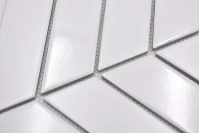 Produktbild von Mosaikfliese Keramik Mosaik Fischgrät mix weiss glänzend matt Fliesenspiegel Bad MOS24-CHEV11_m