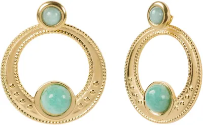 Produktbild von styleBREAKER Damen 2 in 1 Statement Ohrringe, Amulett Anhänger türkiser Stein und Stecker, Ohrhänger, Ohrschmuck 05090044