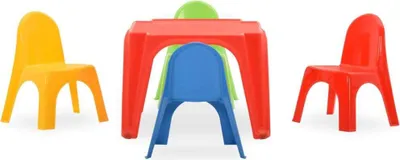 A set of colorful plastic children's chairs and a table.