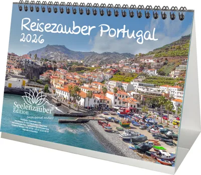 Produktbild von Reisezauber Portugal DIN A5 Tischkalender für 2026 Lissabon Meer Strand Urlaub Mediterran - Seelenzauber