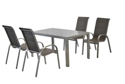 Produktbild von Merxx Gartenmöbel Set Amaro 5tlg., 4 Stapelsessel, gepolstert, Tisch 150 x 90 cm, anthrazit - Aluminium/Textil