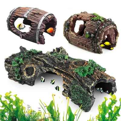 Produktbild von Aquarium Dekoration Höhle Aquarienhöhle - Harz - 3er Set - Mit Holzsockel - Unterschlupf für Fische