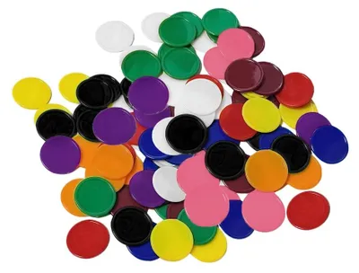 Immagine prodotto di Fishes da contare - 200 pezzi - 10 colori - 2,5 cm - Gettoni da poker per bambini