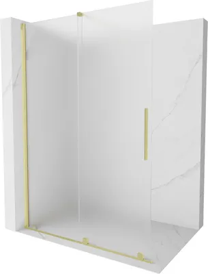 Produktbild von Mexen Velar Duschwand Schiebetür Walk-in 160 x 200 cm, Satin 8 mm, gebürstetes Gold - 871-160-000-33-55