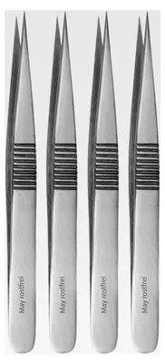 Produktbild von 4 x Splitterpinzetten - Präzisionspinzetten - geriffelter Griff - spitz - Edelstahl