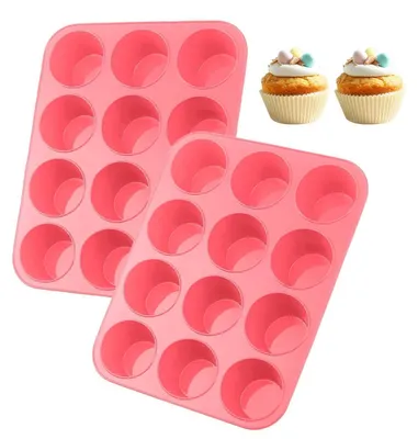 Immagine prodotto di Teglia per muffin da 12, 2 pezzi, stampo in silicone, rosa, grande, 29 x 22 x 3 cm